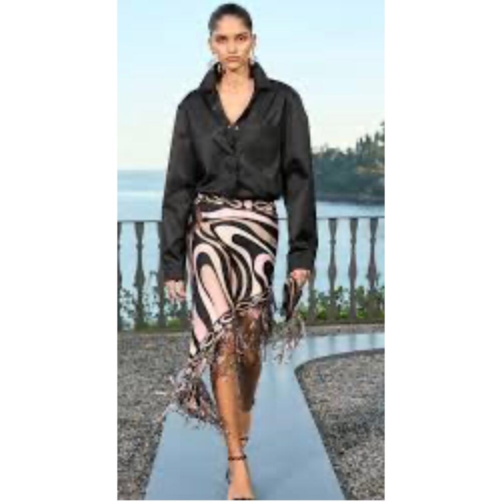 PUCCI Runway Sequin Fringed Asymmetric Skirt in Nero Nude IT 44 L